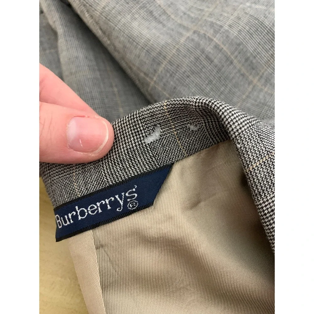 Vintage Burberrys Blazer Mens 44L Gray Plaid Super 100s Wool Made USA